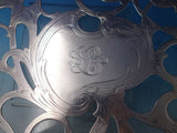 Glass Trivet with Sterling Silver Overlay Footed Floral 12" Vintage (#6237)