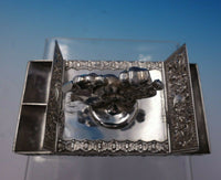Maintenon by Shiebler Sterling Silver and Wood Desk Blotter Stamp Box Lion #4946