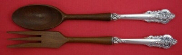 Grande Baroque by Wallace Sterling Silver Salad Serving Set w/ Olive Wood 11"