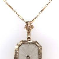 10k Yellow Gold Genuine Natural Rock Crystal Diamond Pendant w/14k Chain #J6200