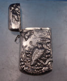 Sterling Silver Match Safe with Owl Birds and Moon Vesta Case Vintage (#7331)