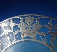 Glass Trivet Plate with Sterling Silver Flower Motif Overlay 9 3/4" (#5497)