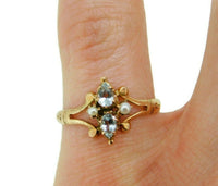 10k Yellow Gold Victorian Aquamarine Ring with Seed Pearls (#J4627)
