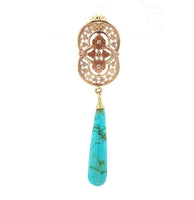 10k Yellow Gold Genuine Natural Turquoise Briolette Drop Earrings (#J5599)