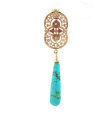 10k Yellow Gold Genuine Natural Turquoise Briolette Drop Earrings (#J5599)