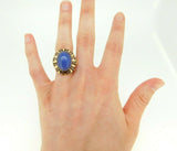 14k Yellow Gold Large Retro Blue Genuine Natural Chalcedony Ring (#J5101)