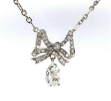 Platinum Edwardian Bow Necklace with 1ct Genuine Natural Diamond (#J5500)