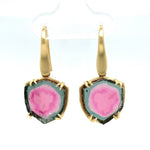 15.25ct Watermelon Genuine Natural Tourmaline 14k Yellow Gold Earrings (#J5954)