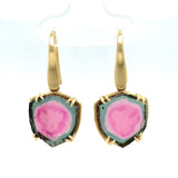 15.25ct Watermelon Genuine Natural Tourmaline 14k Yellow Gold Earrings (#J5954)