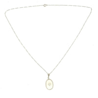 14k White Gold Genuine Natural Rock Crystal Quartz and Diamond Necklace (#J5366)