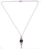 Genuine Natural Black Onyx and Diamond Platinum Pendant Necklace (#J5641)