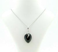 14k White Gold Pear Genuine Natural Cabachon Onyx Pendant with Diamonds (#J611)