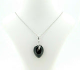 14k White Gold Pear Genuine Natural Cabachon Onyx Pendant with Diamonds (#J611)