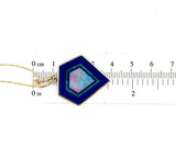 14k Yellow Gold Genuine Natural Opal Intarsia Inlay Pendant with Lapis (#J5581)