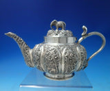 India Sterling Silver Tea Set 3pc w/Birds Cobra Handle Elephant Finial (#5477)