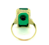 14k Yellow Gold Art Deco Genuine Natural Chrysoprase and Diamond Ring (#J4795)