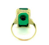 14k Yellow Gold Art Deco Genuine Natural Chrysoprase and Diamond Ring (#J4795)