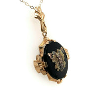 10k Genuine Natural Black Onyx Multi-Color Gold Butterfly Pendant (#J5547)
