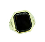 10k Yellow Gold Men's Genuine Natural Onyx Ring Hand Engraved (#J4700)
