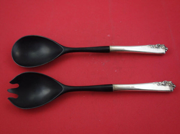 Garnet Rose by Lunt Sterling Silver Salad Serving Set w/ black plastic 11"