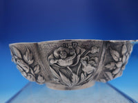 German Sterling Silver Bowl Eight Repoussed Flower Panels Flower Handles (#3944)