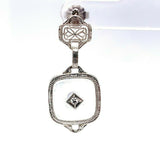 14k Gold Art Deco Filigree Genuine Natural Rock Crystal Quartz Earrings (#J5505)