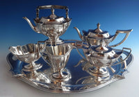 Plymouth Engraved by Gorham Sterling Silver 5pc Tea Set w/SP Tray (#1024)