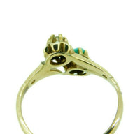10k Yellow Gold Victorian Genuine Natural Turquoise and Diamond Ring (#J4533)