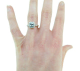 10k White Gold Cushion Genuine Natural Aquamarine and Diamond Halo Ring (#J4729)