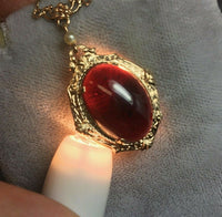 14k Yellow Gold Genuine Natural Garnet Cabochon Filigree Necklace (#J5322)