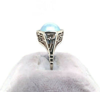 14k White Gold Art Deco 8.8mm Blue Akoya Pearl Ring (#J5518)