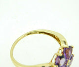 14k Yellow Gold Genuine Natural Amethyst and Diamond Heart Clover Ring (#J5008)