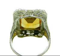 14k Gold Deco 7 Carat Citrine Filigree Ring with Flowers and Bows (#J4541)