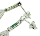 18k Gold Deco Style Genuine Natural Emerald and Diamond Drop Earrings (#J4716)