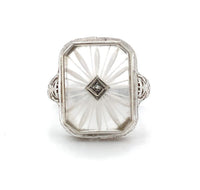 14k White Gold Genuine Natural Rock Crystal Quartz Filigree Ring Jewelry #J5931