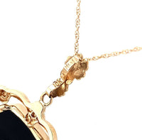 10k Yellow Gold Vintage Genuine Natural Black Onyx and Diamond Pendant (#J5637)