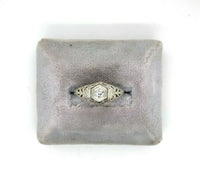 18k White Gold Art Deco Genuine Natural Diamond Filigree Ring (#J5355)