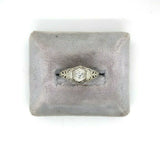 18k White Gold Art Deco Genuine Natural Diamond Filigree Ring (#J5355)