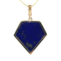 14k Yellow Gold Genuine Natural Opal Intarsia Inlay Pendant with Lapis (#J5581)