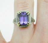 14k White Gold Filigree Amethyst Seed Pearl Ring (#J4691)