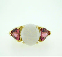 14k Yellow Gold Genuine Natural Opal and Pink Tourmaline Ring (#J4417)