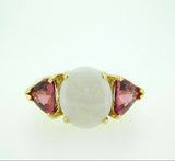 14k Yellow Gold Genuine Natural Opal and Pink Tourmaline Ring (#J4417)