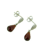 14k White Gold Briolette Genuine Natural Garnet Earrings with Diamonds (#J602)