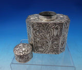 Sterling Silver Tea Caddy w/ Repoussed Flowers 4 1/2" x 3 7/8" x 2 3/8" (#6463)