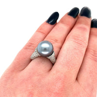 18k White Gold 12mm Tahitian Black Pearl and Pave Diamonds (#J5343)