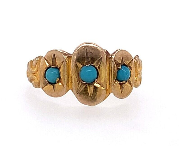 3-Stone 10k Yellow Gold Baby Ring with Turquoise Glass Infant Jewelry (#J5965)