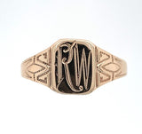 Small Antique 10k Yellow Gold Signet Ring with Engraved "RW" Monogram (#J6086)