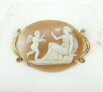 10k Gold Genuine Natural Shell Cameo Pin with Figural Woman and Angel (#J1884)