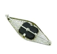 10k White Gold Filigree Genuine Natural Onyx and Diamond Pin (#J4661)