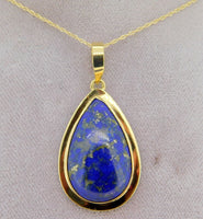 18k Gold Genuine Natural Lapis Pendant with 14k Gold Chain (#J4093)